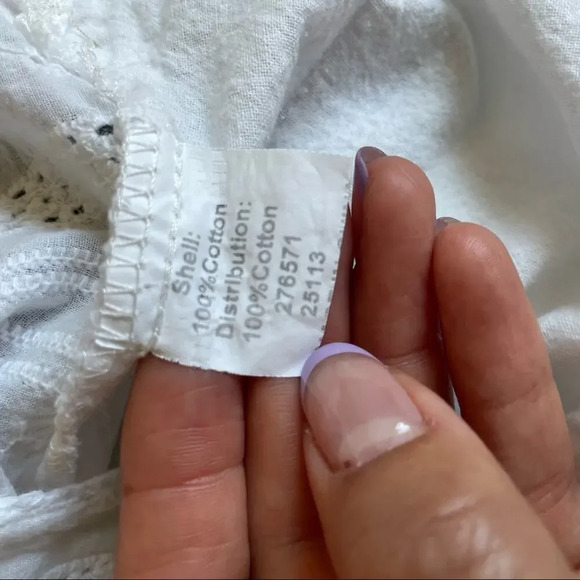 White 100% COTTON Embroidered Lace Hollow Out Blouse Short Sleeve - Picture 7 of 13